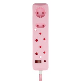 Switched 4 Way Surge Protected Multiplug 3M Braided Cord - Pink