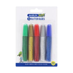 Marlin Kids Glitter Glue 10ml 5's - Blue, Green, Red, Gold & Silver blister card x 12